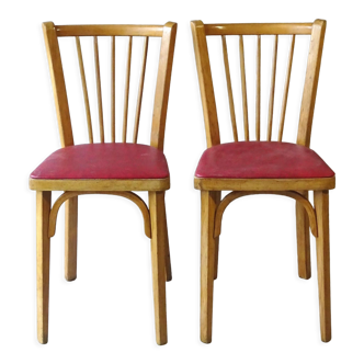 2 chaises baumann n°53 skaï rouge 1960