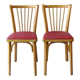 2 baumann chairs n°53 skaï red 1960