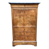 19th century secretary desk in solid walnut and burr grey marble