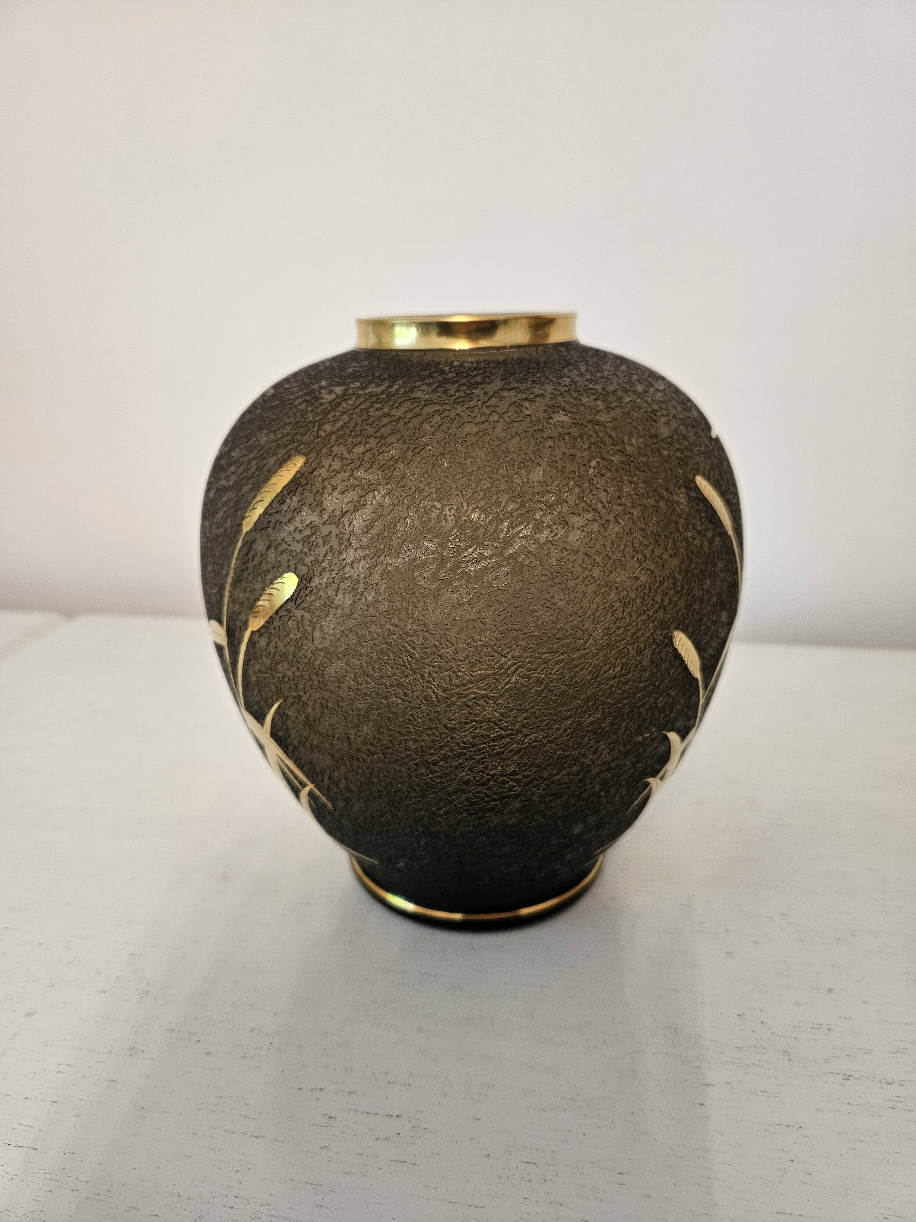 Vintage vase, gilded etched glass, Alfred Taube, Germany, 1960s.