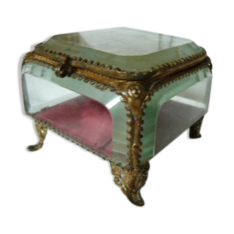 Jewelry box upholstered beveled glasses, fixed under glass, opera Garnier, Napoleon III