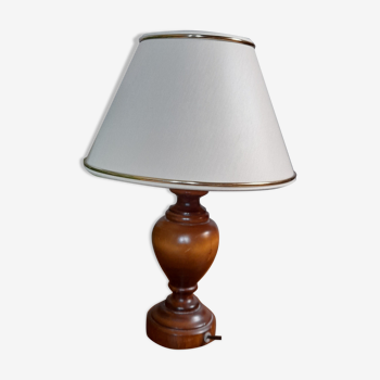 Small table lamp foot turned wood, unbleached lampshade - vintage