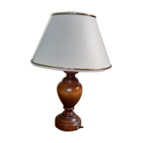 Small table lamp foot turned wood, unbleached lampshade - vintage