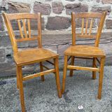 Paire de chaises bistrot 1950 brasserie bois courbé