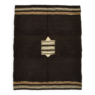 4x5 Turkish Dark Brown Vintage Kilim Rug, 135x165Cm