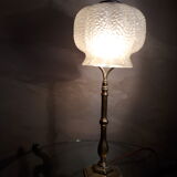 Large brass lamp and its moulded glass in the shape of a bell, art deco style 1930 electrici