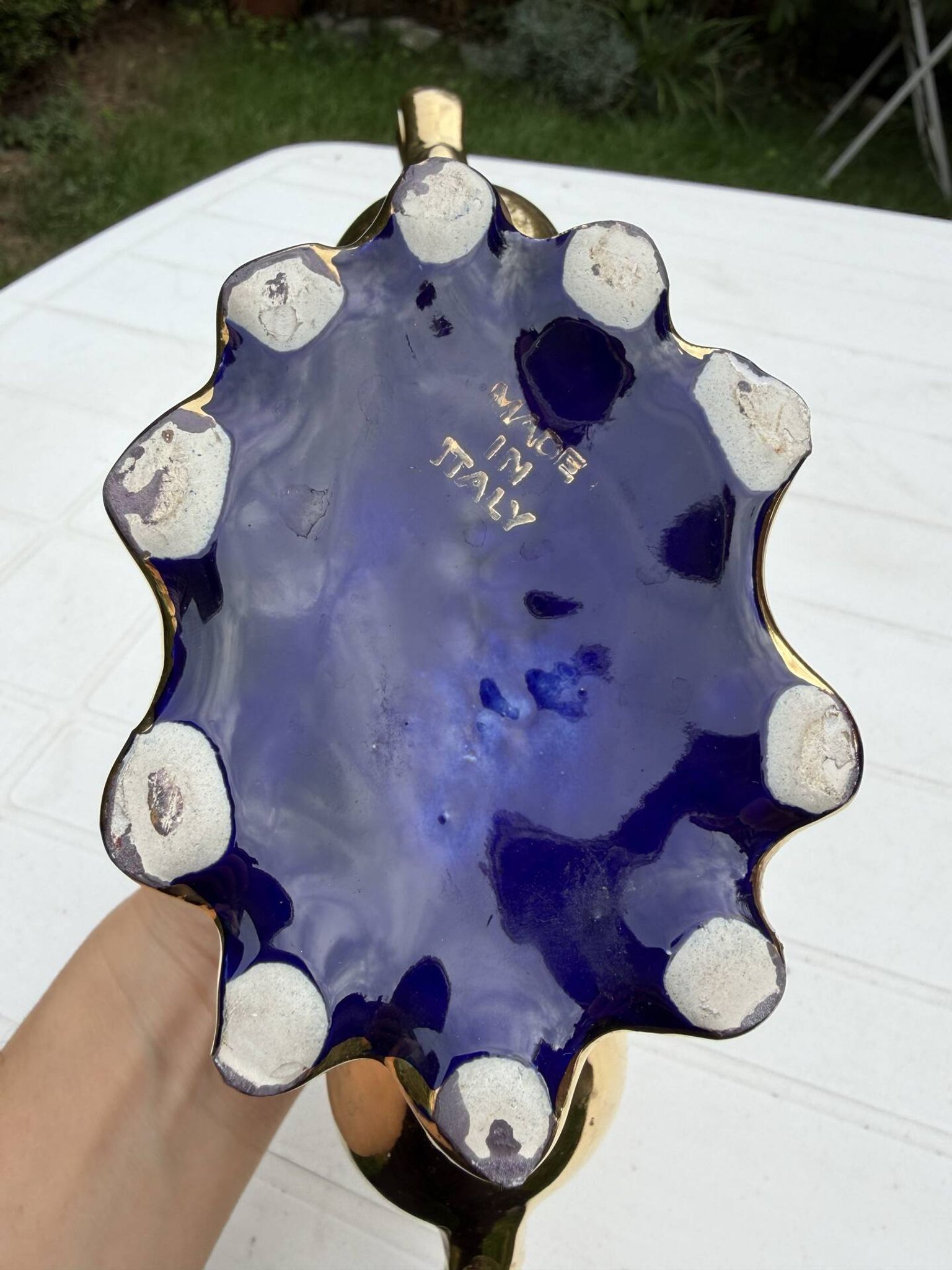Cobalt blue vase urn planter gold-plated vintage Italy