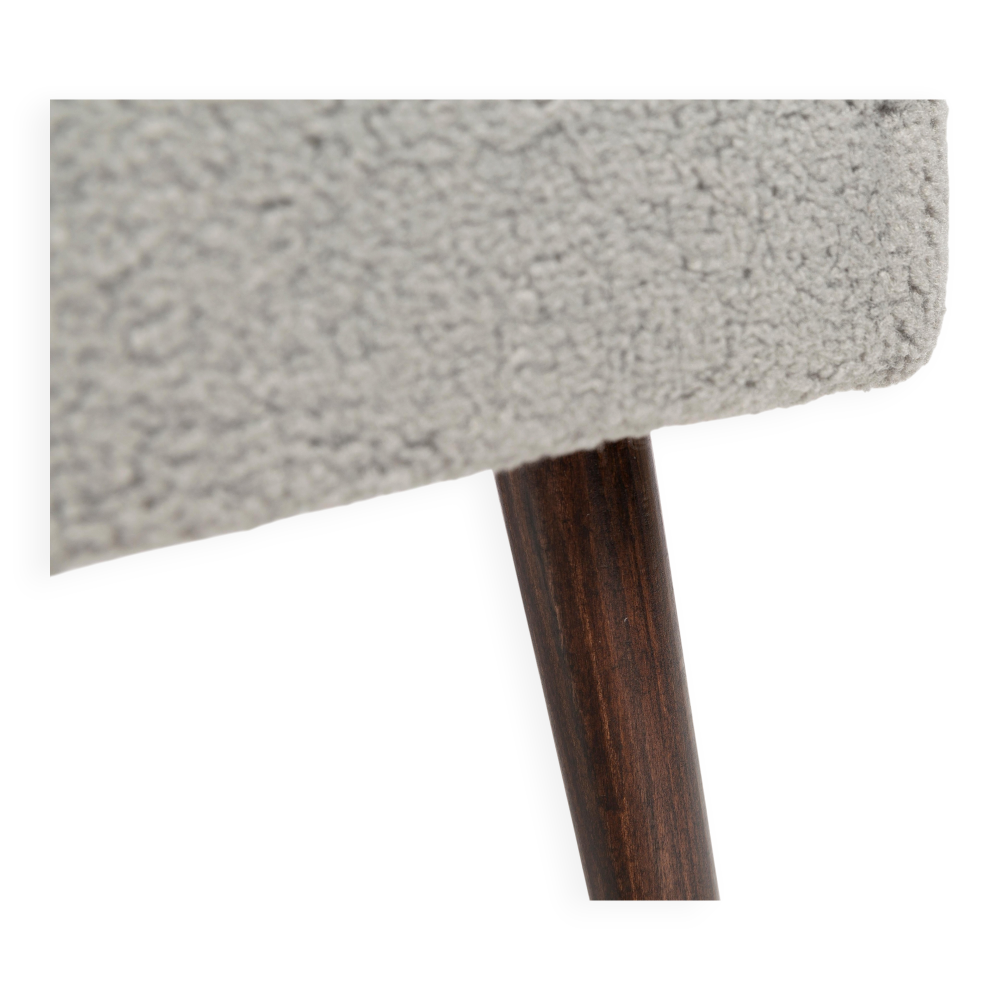 Grey boucle shell chair, dark beech wood, Poland, 1960s.