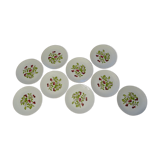 Set de 9 assiettes plates porcelaine Ranrupt Anne Ehret décor de cerises