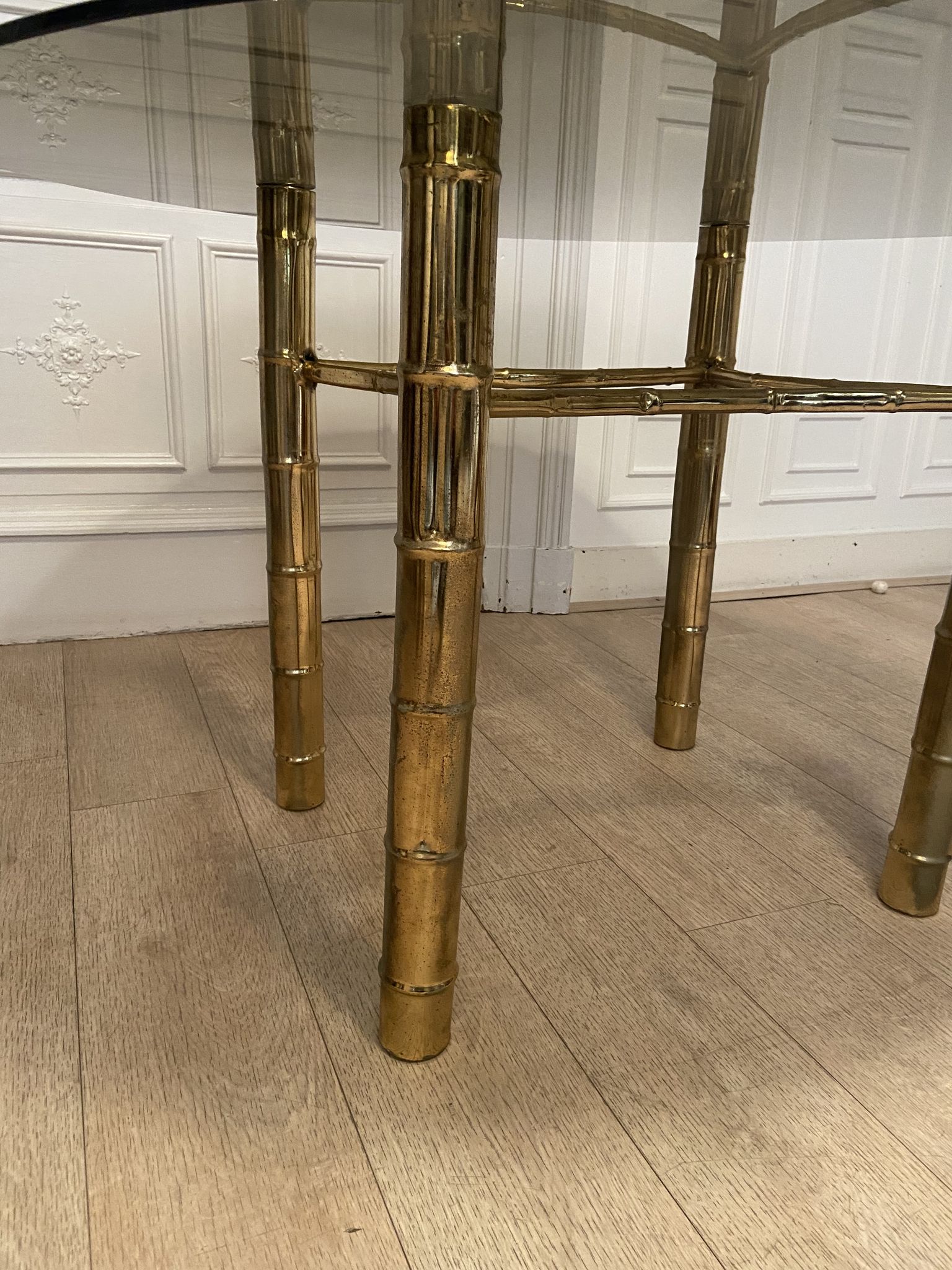 Table à manger, faux bambou doré, 1970s