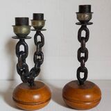 Duo de bougeoirs brutalistes Art-populaire années 50