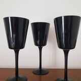 Set of 3 black crystal wine glasses