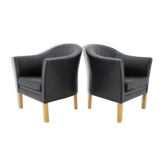 1970s Pair of Mogens Hansen Leather Easy Chairs, Denmark