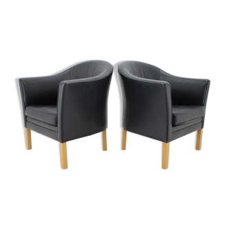 1970s Pair of Mogens Hansen Leather Easy Chairs, Denmark