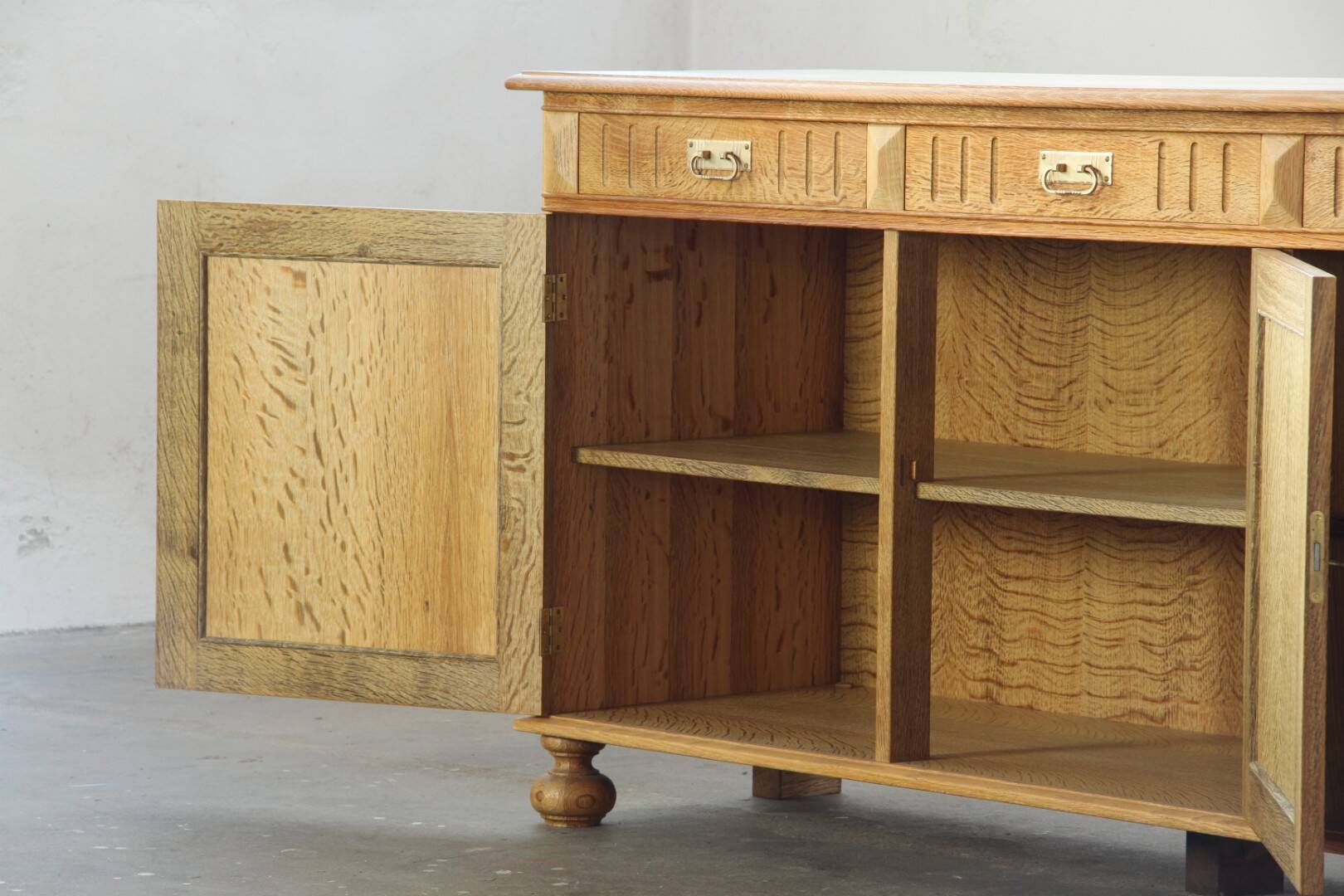 Vintage 1970 Danish Brutalist Light Oak Sideboard, Style of Henning Kjærnulf