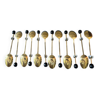 Set of 12 vintage gold-plated metal coffee/moka spoons, Cristofle.