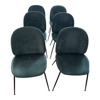 6 Beetle Chairs GUBI Dark Green velvet 787 65x58xH87
