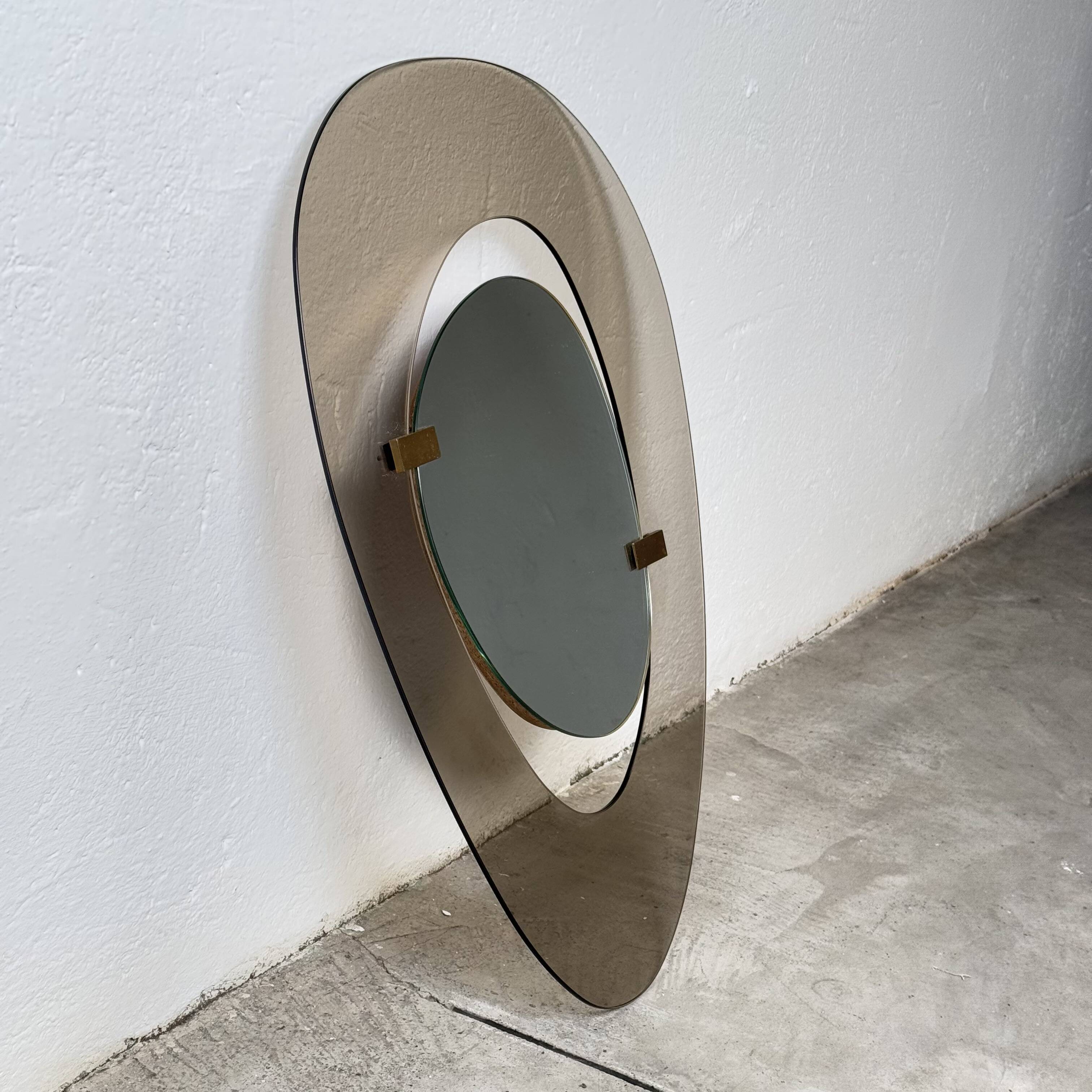 Asymmetrical Fumè Mirror by Max Ingrand for Fontana Arte, Italy, 1958