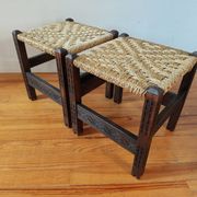 Pair of handcrafted stools from Friuli in carved wood, Italy, circa 1960.