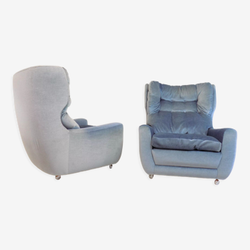 Carl Straub set of 2 mohair armchairs ice blue