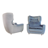 Ensemble de 2 fauteuils mohair bleu glacier Carl Straub