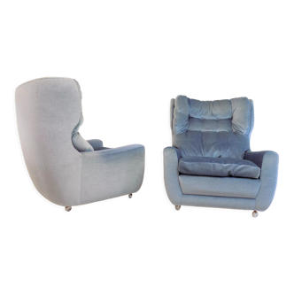 Carl Straub set of 2 mohair armchairs ice blue