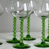 6 transparent green twisted stemmed glasses