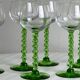 6 transparent green twisted stemmed glasses