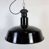 Large Industrial Black Enamel Factory Lamp with Cast Iron Top, 1950s
