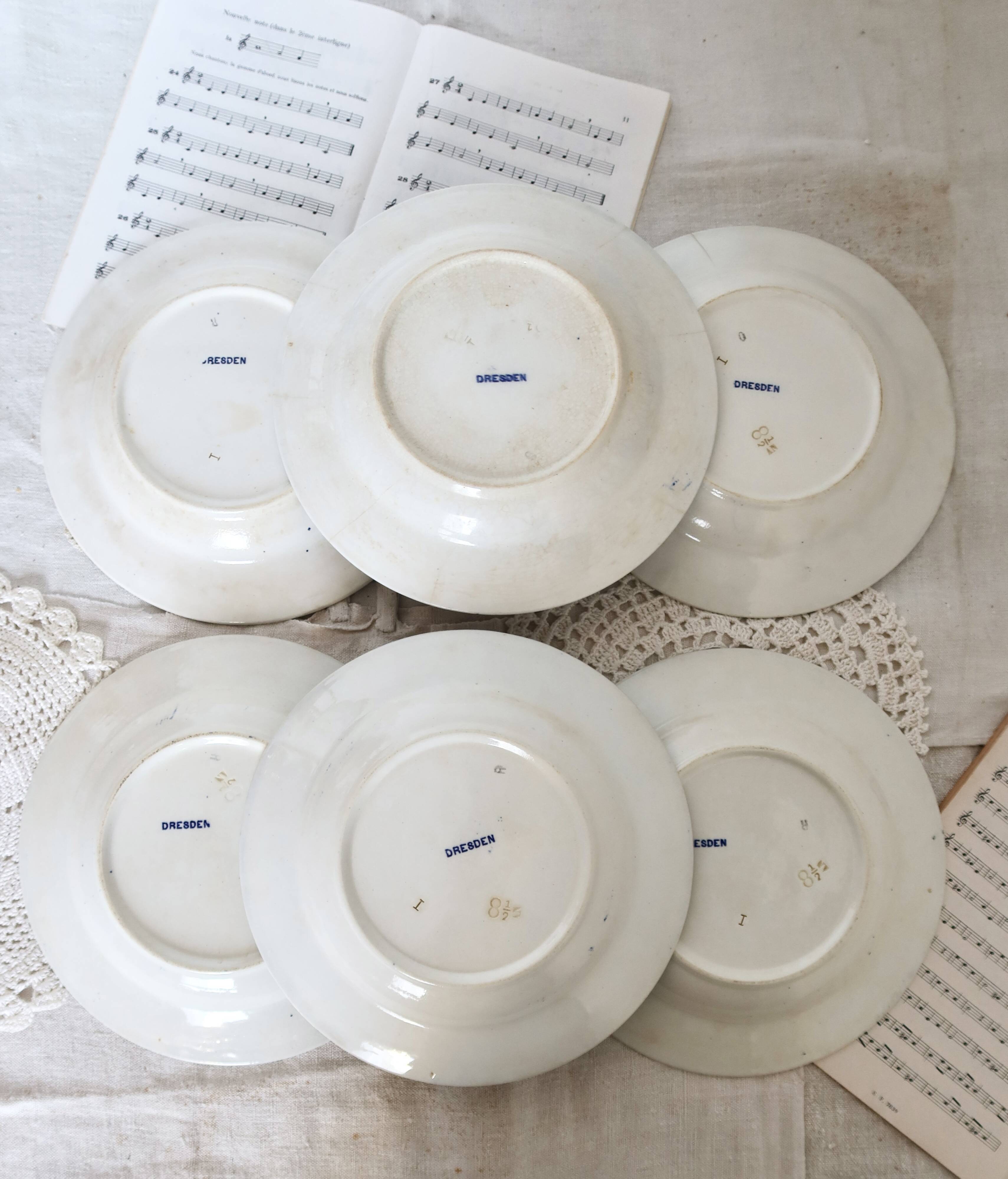 6 antique soup plates - Rare Dresden porcelain