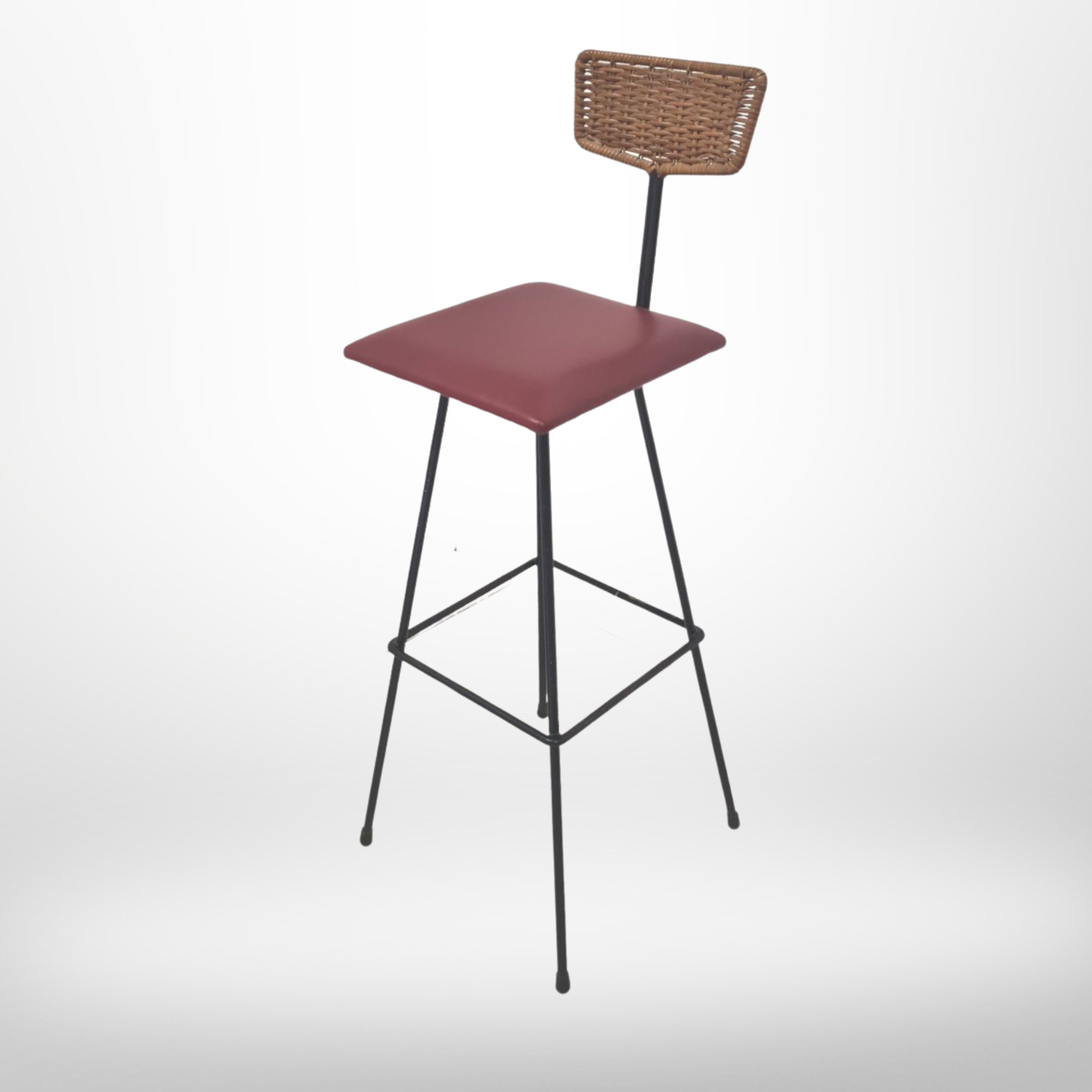 Mid century metal and rattan bar stool by Maria Witzemann for Erwin Behr, Germany 1950s