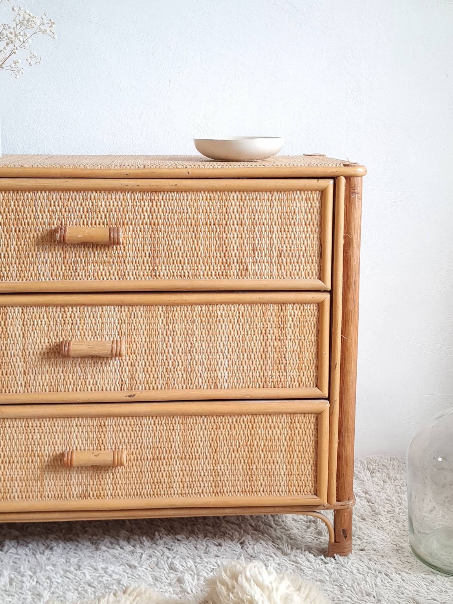 Vintage rattan chest of drawers circa 1970s