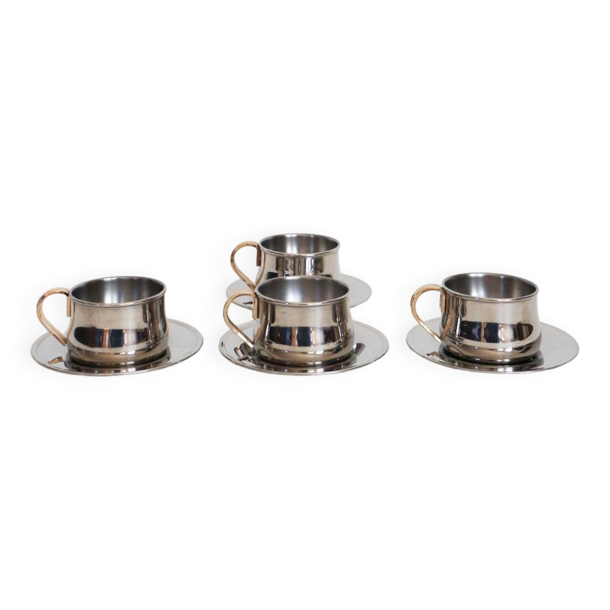 Set of 4 double-walled stainless steel espresso cups and saucer Made in Italy, Design 1970