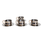 Set of 4 double-walled stainless steel espresso cups and saucer Made in Italy, Design 1970