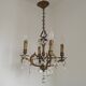 French Vintage Bronze and Glass 4 Light Art Nouveau Crystal Chandelier