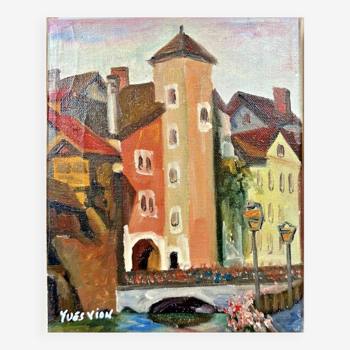 Oil on canvas yves vion old town of annecy