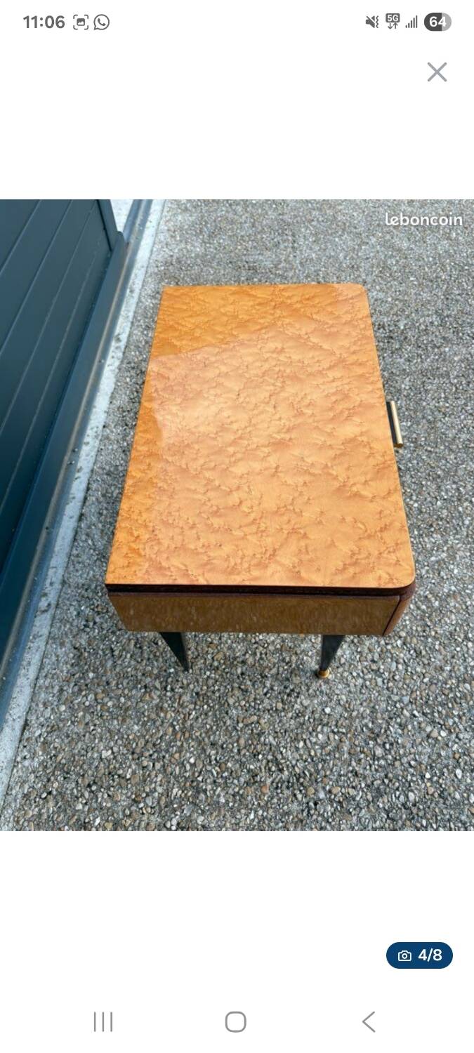 Vintage side table – 1950s/60s – burl wood & splayed legs