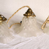 Set of 3 hangings lamp tulips in art nouveau glass paste