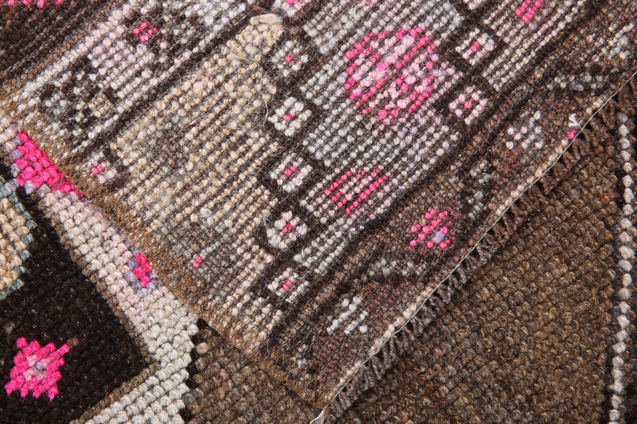 Geometric brown oushak runner rug, 97x326cm