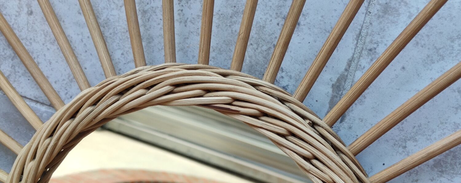Vintage rattan sun mirror