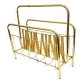 Vintage brass and fabric newspaper rack, 1970s Germany, Hollywood Regency s