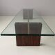 Mid-century minimalist thick glass coffee table, rosewood legs, 1960, Germany.