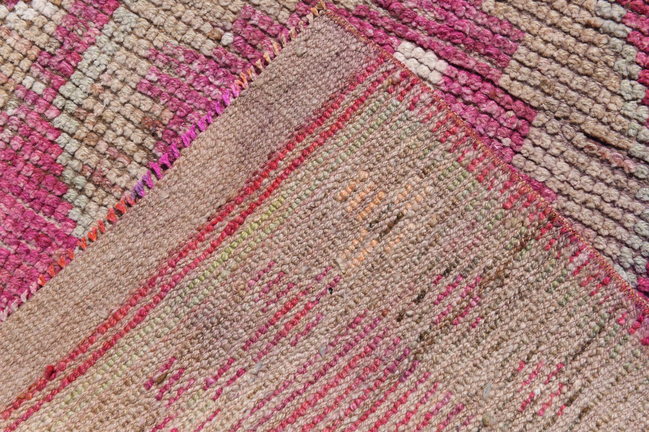 Tapis de Couloir Anatolien Fuchsia, Motifs Géométriques Vintage, 94x324 Cm