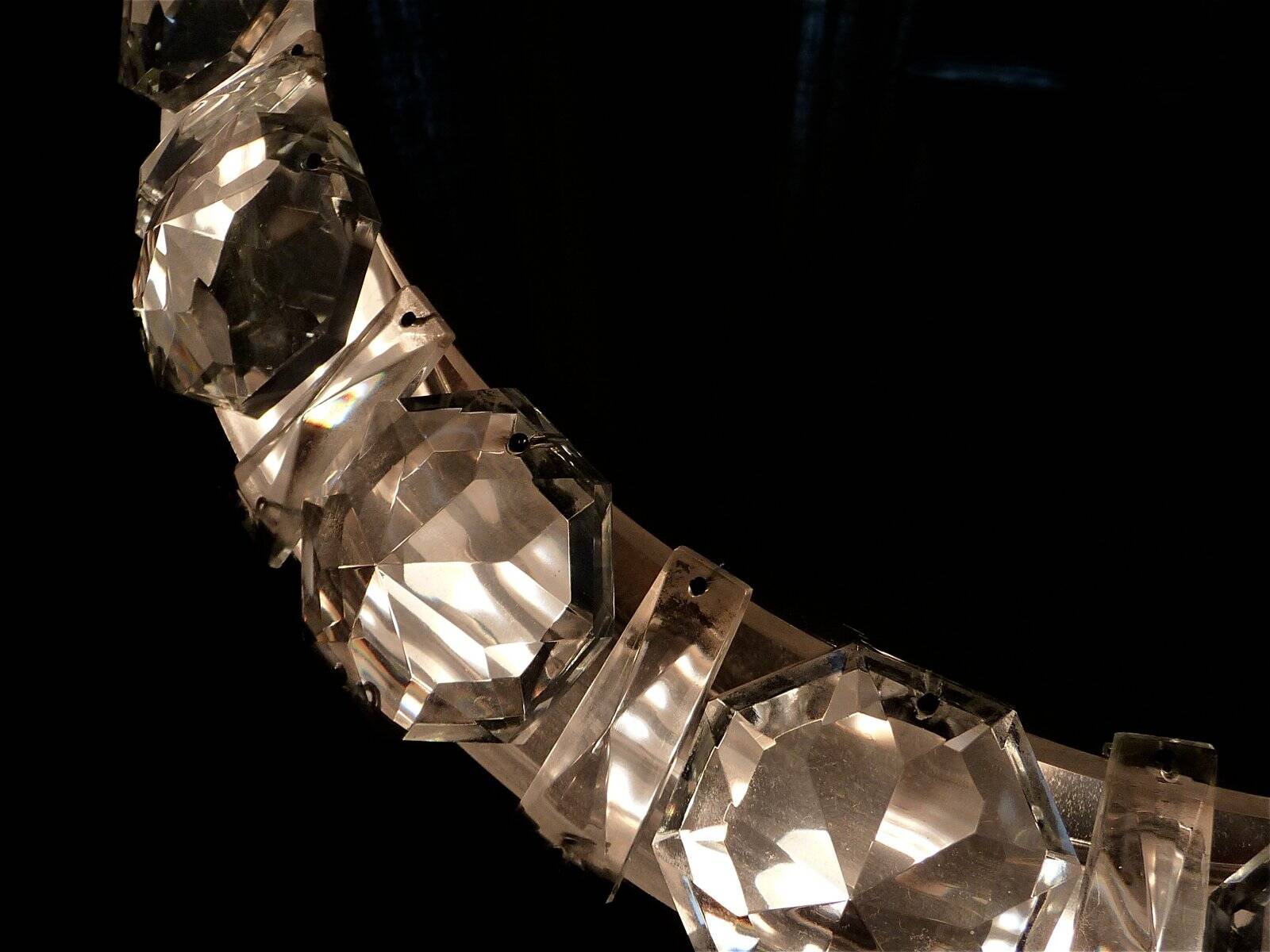 Illuminated round crystal glass mirror from Palwa, West-Germany 1950s