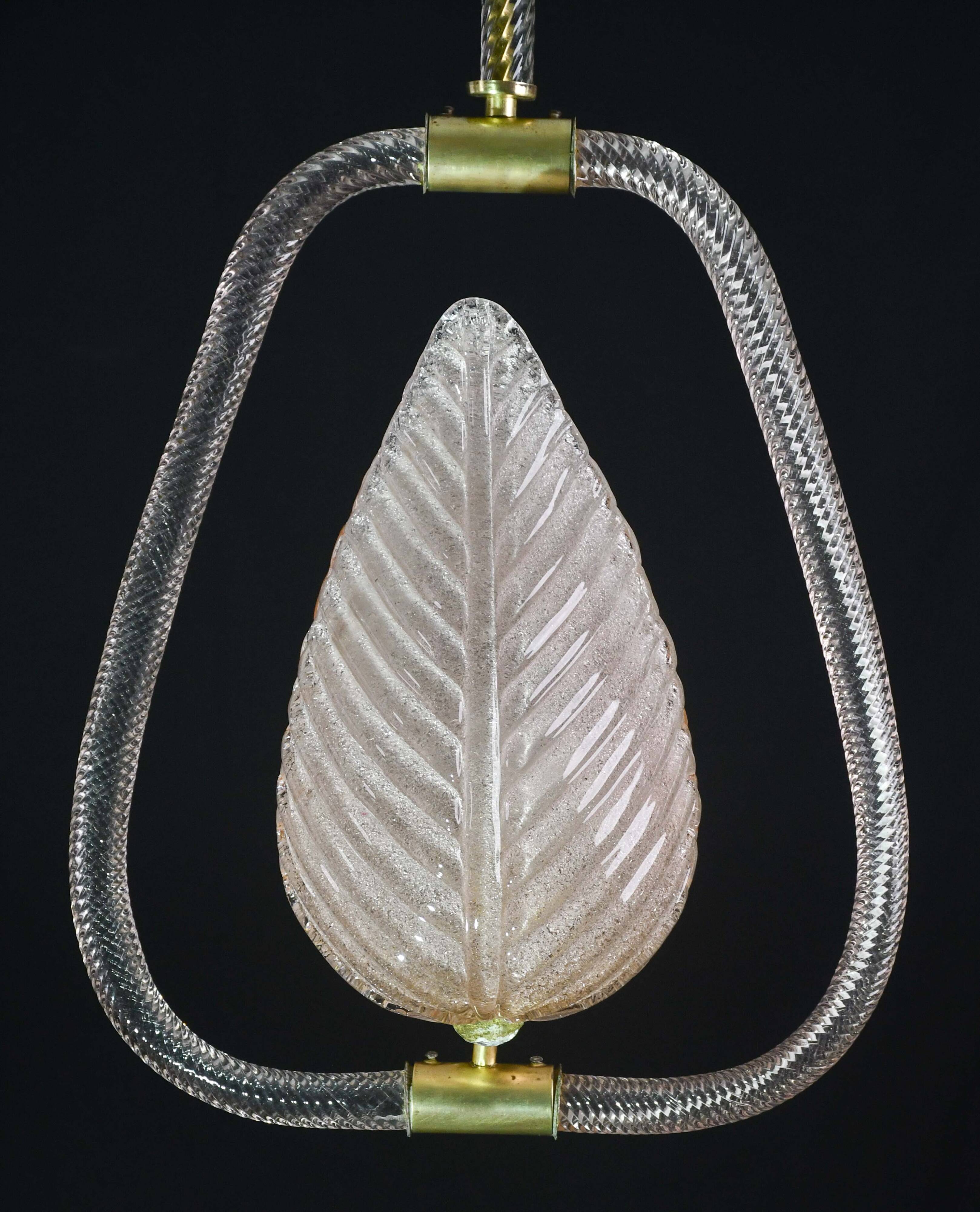 Elgant Pink Art Decò Barovier e Toso Pendant Light Murano Glass, 1940s