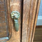 Set of 2 old oak bedside tables above black marble plaque