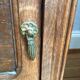 Set of 2 old oak bedside tables above black marble plaque