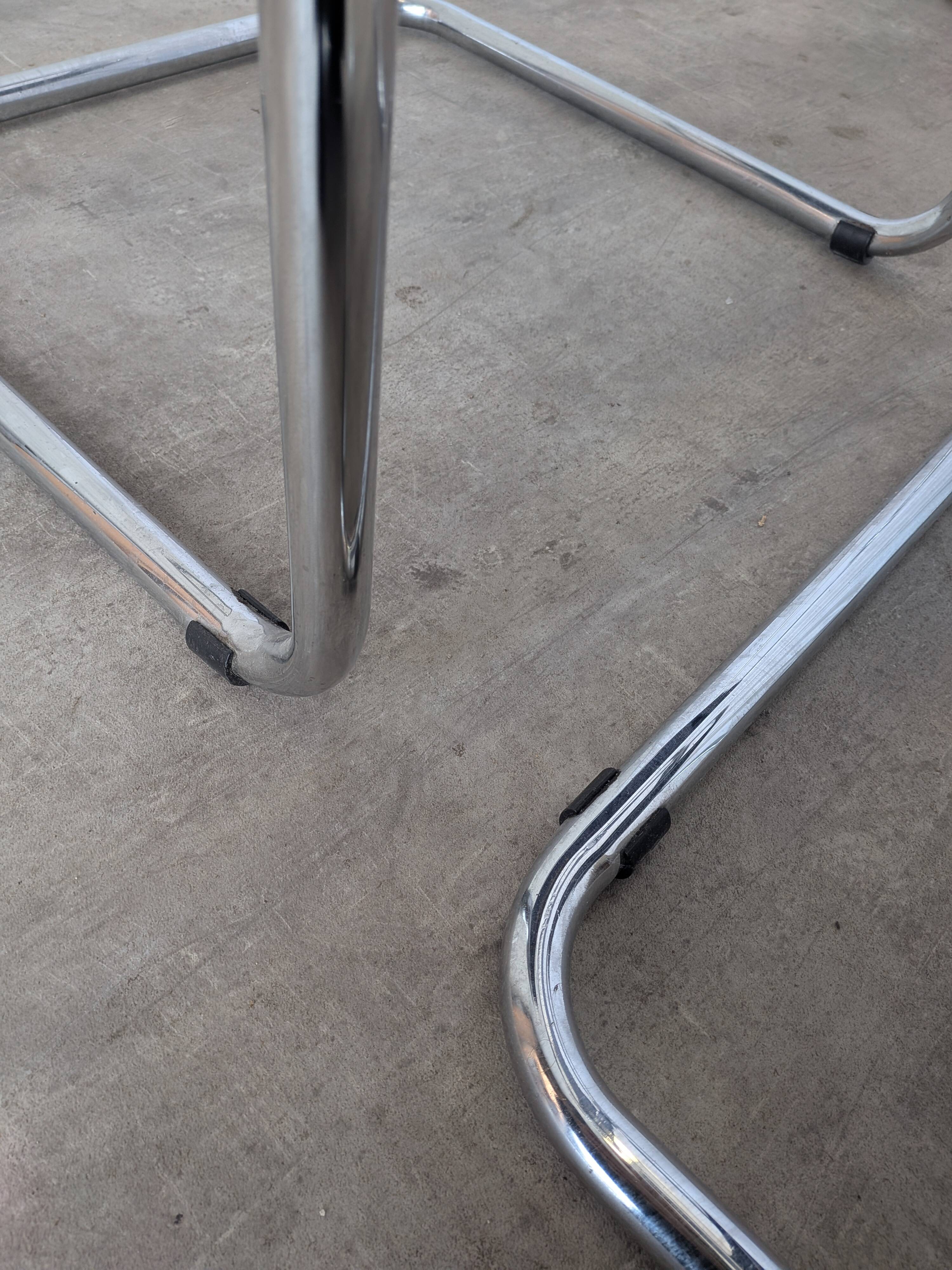 Set of 2 Vintage Mart Stam Style S34 Chair: Blue Leather, Bauhaus Design