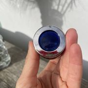 Silver-plated metal and blue glass salt and pepper shaker