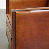 Beautiful, cognac-colored, sheep leather Art Deco design armchair in good condition